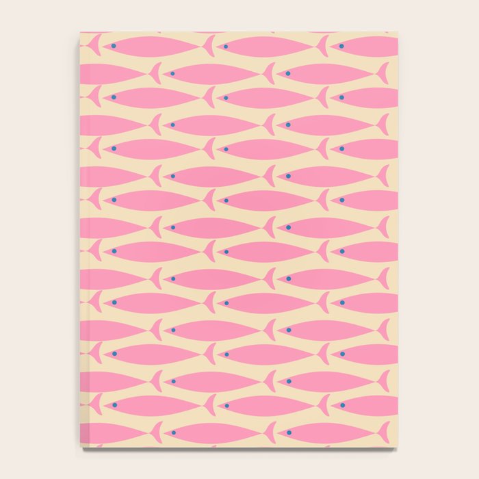 Mid Century Modern Minimalist Fish Pink Cream Blue Pattern Notebook Gallery Image 4
