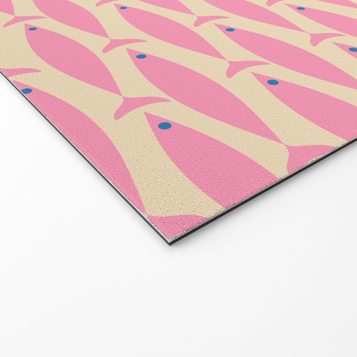 Mid Century Modern Minimalist Fish Pink Cream Blue Pattern Welcome Mat Gallery Image 2