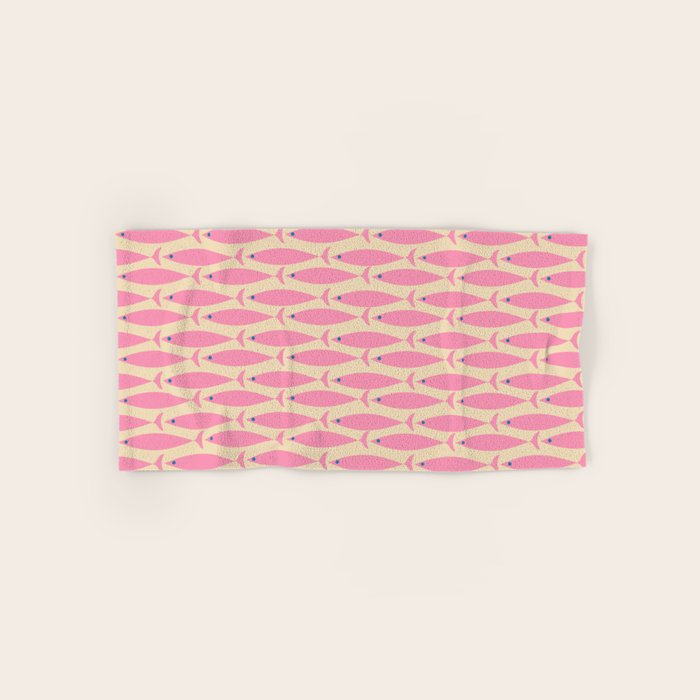Mid Century Modern Minimalist Fish Pink Cream Blue Pattern Bath Towel Gallery Image 1