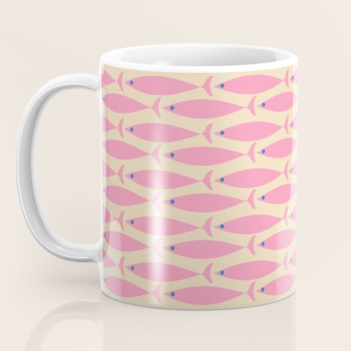 Mid Century Modern Minimalist Fish Pink Cream Blue Pattern Coffee Mug Gallery Image 3