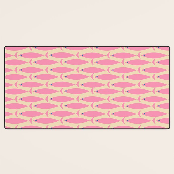 Mid Century Modern Minimalist Fish Pink Cream Blue Pattern Desk Mat Gallery Image 3