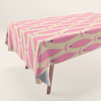 Mid Century Modern Minimalist Fish Pink Cream Blue Pattern Tablecloth Gallery Image 1