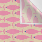 Mid Century Modern Minimalist Fish Pink Cream Blue Pattern Wall Tapestry Gallery Image 3