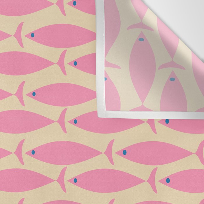 Mid Century Modern Minimalist Fish Pink Cream Blue Pattern Wall Tapestry Gallery Image 3