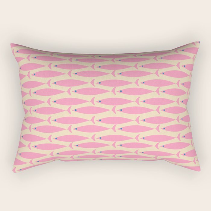 Mid Century Modern Minimalist Fish Pink Cream Blue Pattern Rectangular Pillow Gallery Image 2