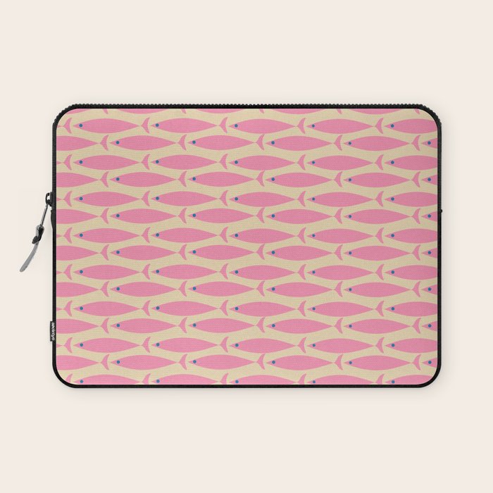 Mid Century Modern Minimalist Fish Pink Cream Blue Pattern Laptop Sleeve Gallery Image 1