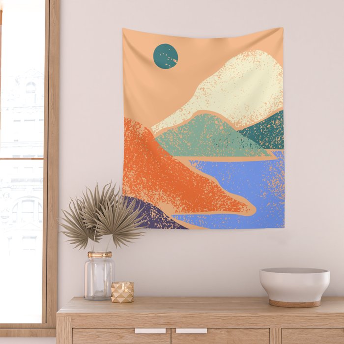 Abstract mountain landscape painting art print Wall Tapestry Gallery Image 2