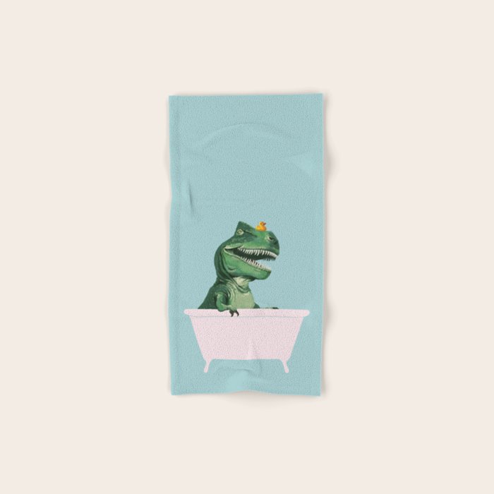 Playful T-Rex in Bathtub in Green Bath Towel Gallery Image 1