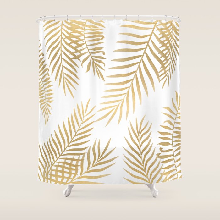 Gold palm leaves Shower Curtain Gallery Image 1