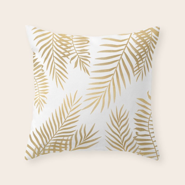 Gold palm leaves Throw Pillow Gallery Image 6