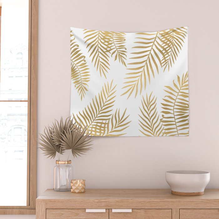 Gold palm leaves Wall Tapestry Gallery Image 2