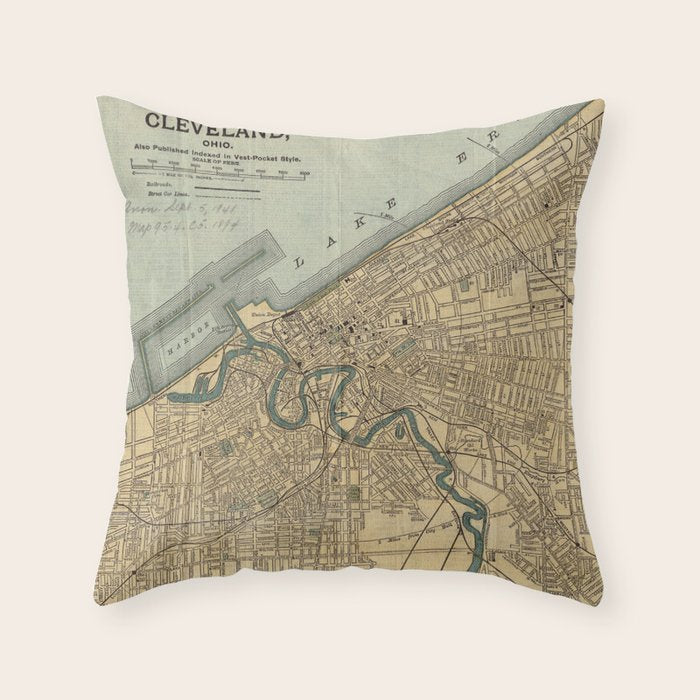 Vintage Map of Cleveland OH (1894) Throw Pillow Gallery Image 1