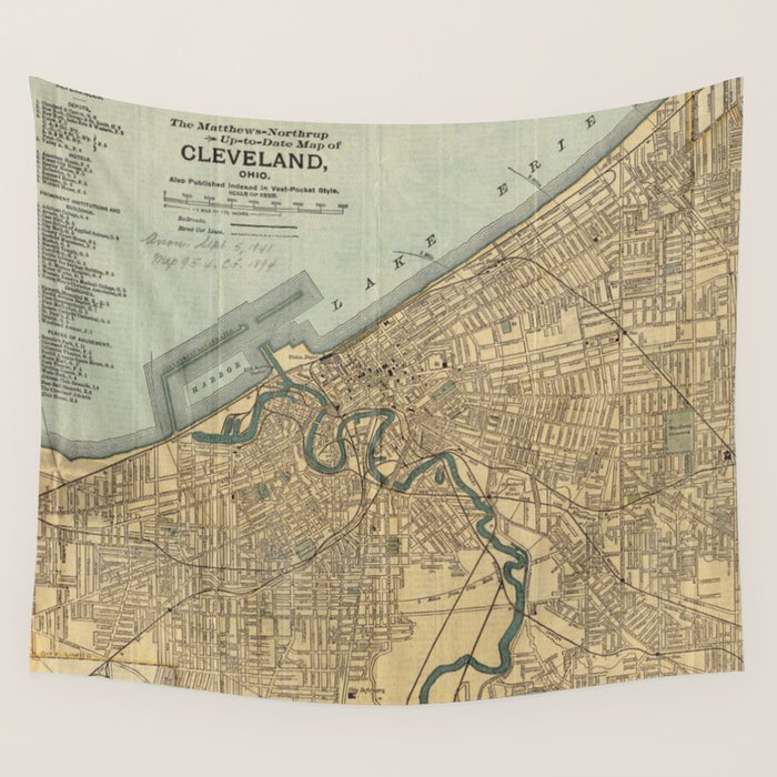 Vintage Map of Cleveland OH (1894) Wall Tapestry Gallery Image 4