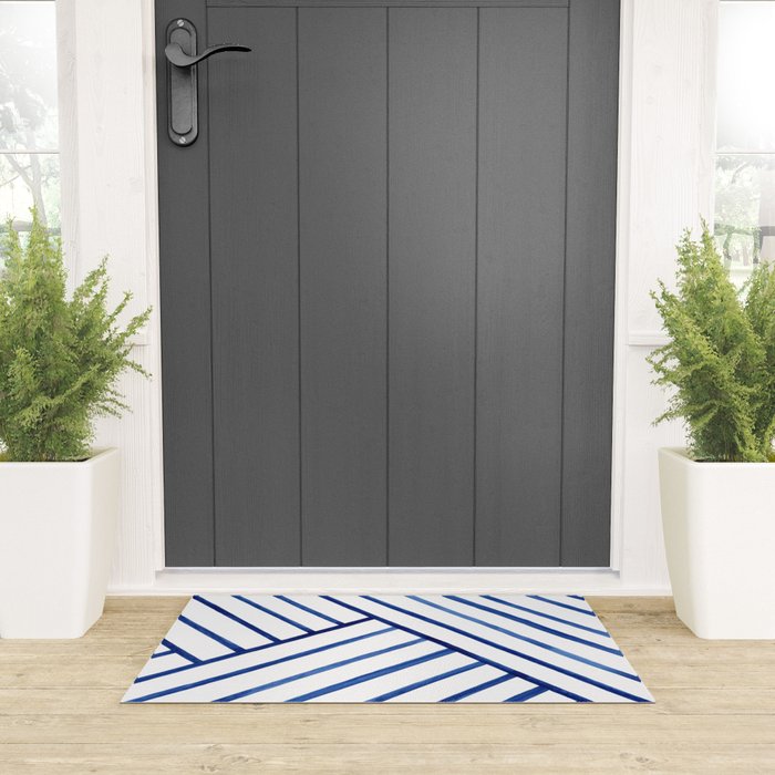 Watercolor lines pattern | Navy blue Welcome Mat Gallery Image 3