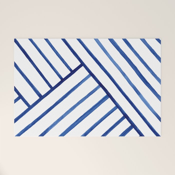 Watercolor lines pattern | Navy blue Welcome Mat Gallery Image 1