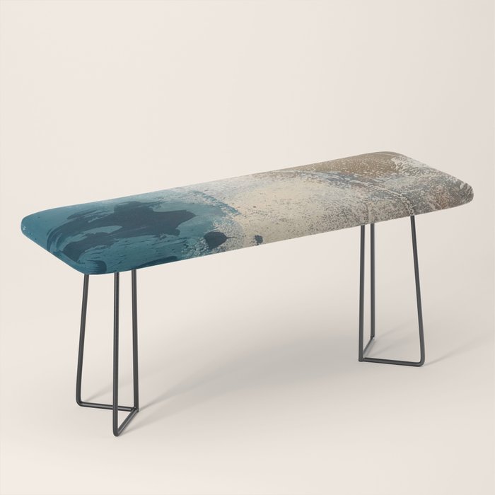 Embrace: a minimal, abstract mixed-media piece in blues and gold with a hint of pink Bench Gallery Image 1
