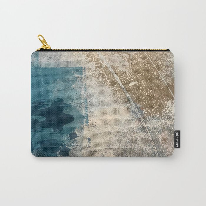 Embrace: a minimal, abstract mixed-media piece in blues and gold with a hint of pink Carry All Pouch Gallery Image 1