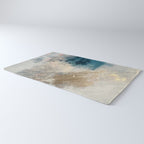 Embrace: a minimal, abstract mixed-media piece in blues and gold with a hint of pink Rug Gallery Image 3