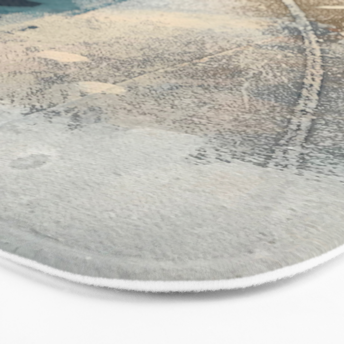 Embrace: a minimal, abstract mixed-media piece in blues and gold with a hint of pink Bath Mat Gallery Image 3