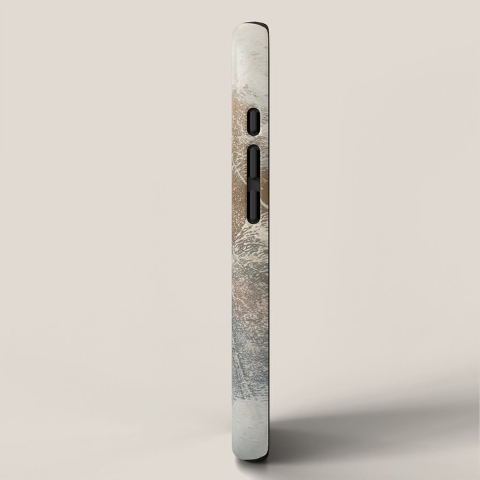 Embrace: a minimal, abstract mixed-media piece in blues and gold with a hint of pink iPhone Case Gallery Image 2