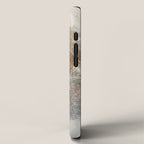Embrace: a minimal, abstract mixed-media piece in blues and gold with a hint of pink iPhone Case Gallery Image 2
