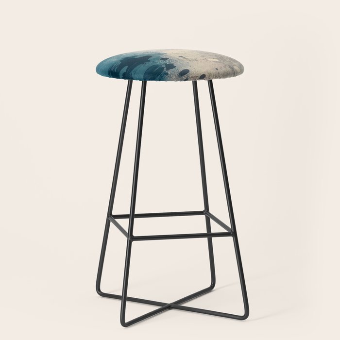 Embrace: A Minimal, Abstract Mixed-Media Piece In Blues And Gold With A Hint Of Pink Stool