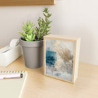 Embrace: a minimal, abstract mixed-media piece in blues and gold with a hint of pink Mini Art Print Gallery Image 2