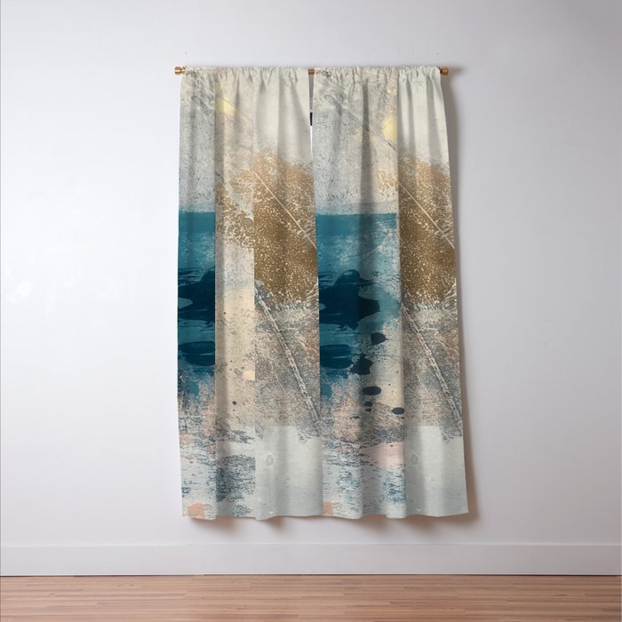Embrace: a minimal, abstract mixed-media piece in blues and gold with a hint of pink Window Curtain Gallery Image 3