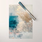 Embrace: a minimal, abstract mixed-media piece in blues and gold with a hint of pink Wrapping Paper Gallery Image 1
