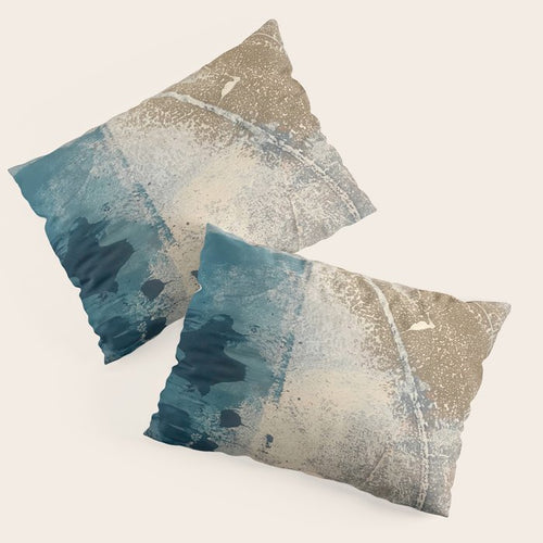 Embrace: A Minimal, Abstract Mixed-Media Piece In Blues And Gold With A Hint Of Pink Pillow Sham Gallery Image 3