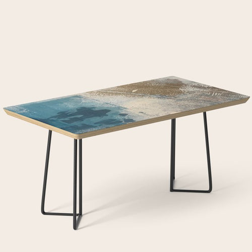 Embrace: A Minimal, Abstract Mixed-Media Piece In Blues And Gold With A Hint Of Pink Coffee Table