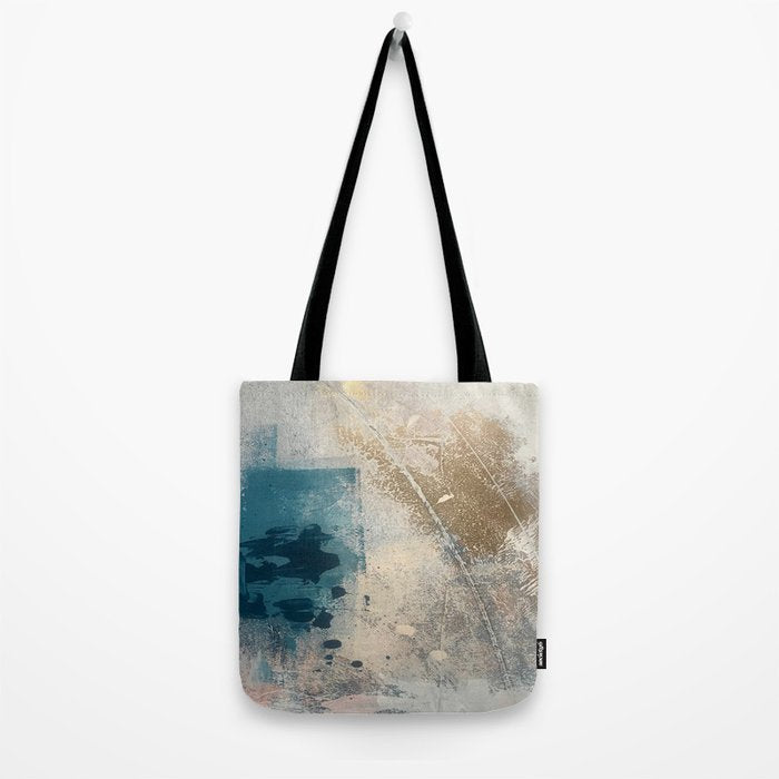 Embrace: a minimal, abstract mixed-media piece in blues and gold with a hint of pink Tote Bag Gallery Image 2