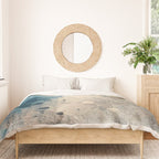 Embrace: a minimal, abstract mixed-media piece in blues and gold with a hint of pink Duvet Cover Gallery Image 3