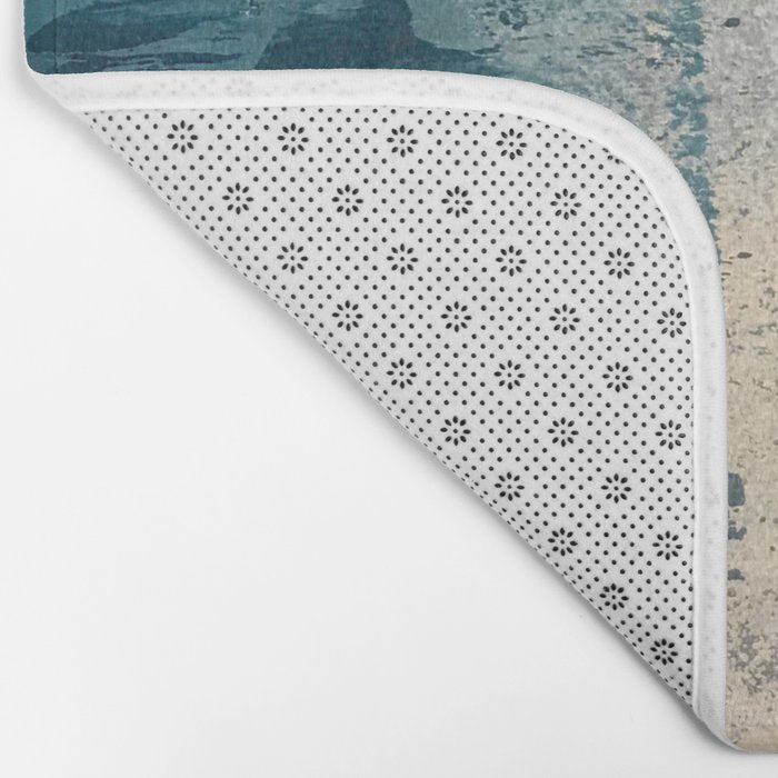 Embrace: a minimal, abstract mixed-media piece in blues and gold with a hint of pink Bath Mat Gallery Image 2
