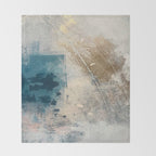 Embrace: a minimal, abstract mixed-media piece in blues and gold with a hint of pink Throw Blanket Gallery Image 2