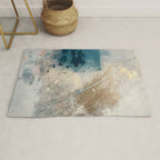 Embrace: a minimal, abstract mixed-media piece in blues and gold with a hint of pink Rug Gallery Image 1