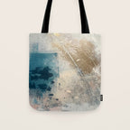 Embrace: a minimal, abstract mixed-media piece in blues and gold with a hint of pink Tote Bag Gallery Image 1
