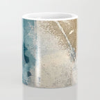Embrace: a minimal, abstract mixed-media piece in blues and gold with a hint of pink Coffee Mug Gallery Image 4