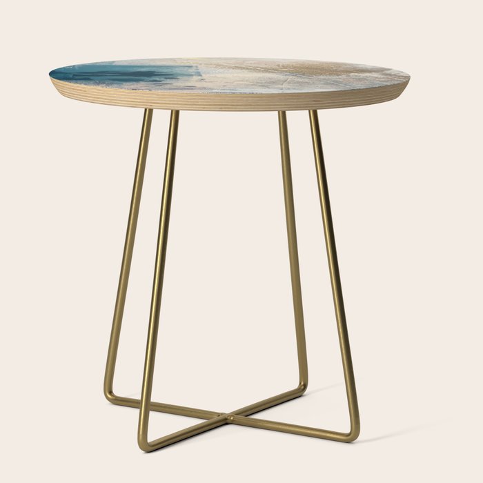 Embrace: a minimal, abstract mixed-media piece in blues and gold with a hint of pink Side Table Gallery Image 1