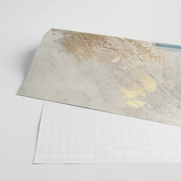 Embrace: a minimal, abstract mixed-media piece in blues and gold with a hint of pink Wrapping Paper Gallery Image 2