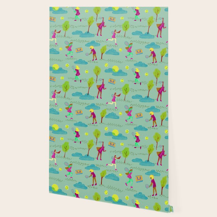 Let's Play Tennis in Soft Green Wallpaper Gallery Image 2