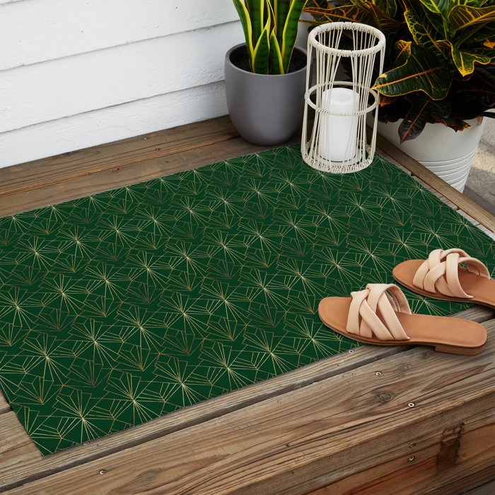 Art Deco in Emerald Green Outdoor Rug Gallery Image 2
