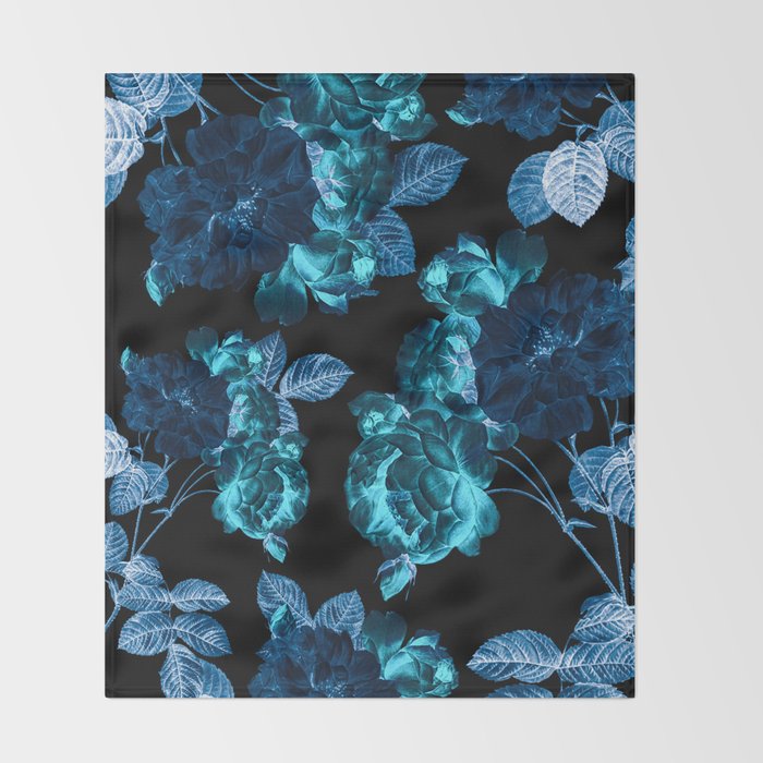 Flora temptation - moonlit blue Throw Blanket Gallery Image 2