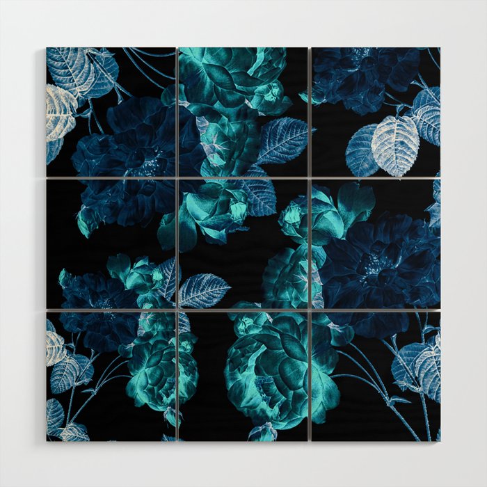Flora temptation - moonlit blue Wood Wall Art Gallery Image 1