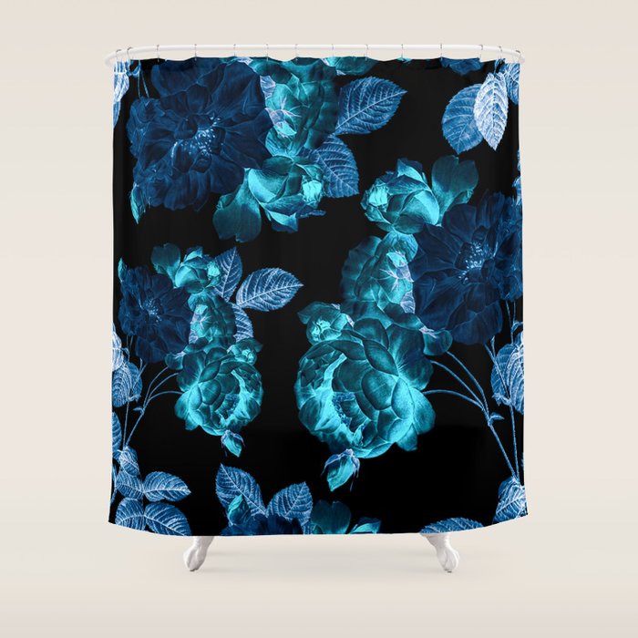 Flora temptation - moonlit blue Shower Curtain Gallery Image 1