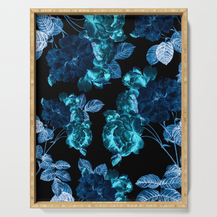 Flora temptation - moonlit blue Serving Tray Gallery Image 1
