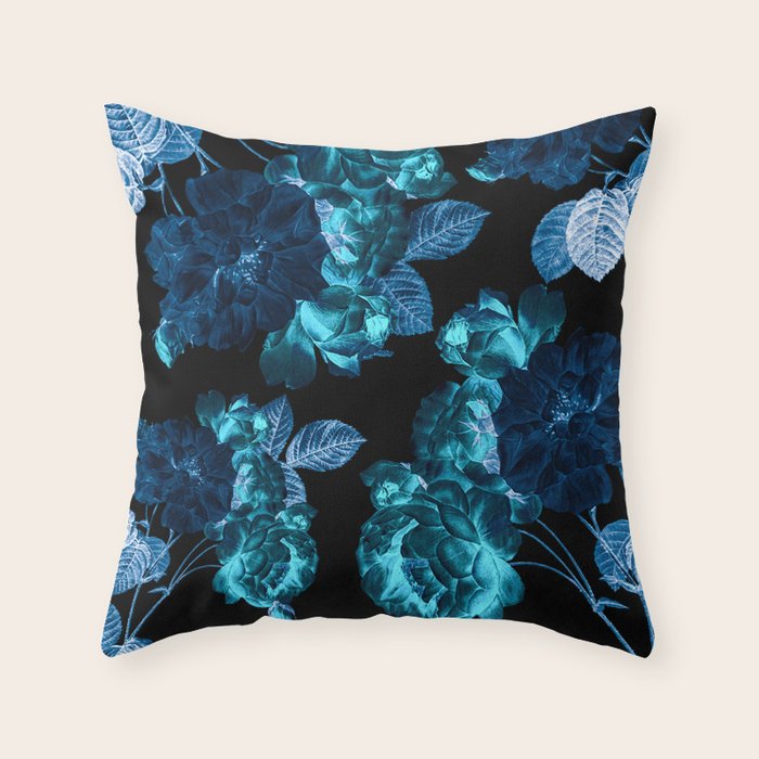 Flora temptation - moonlit blue Throw Pillow Gallery Image 1