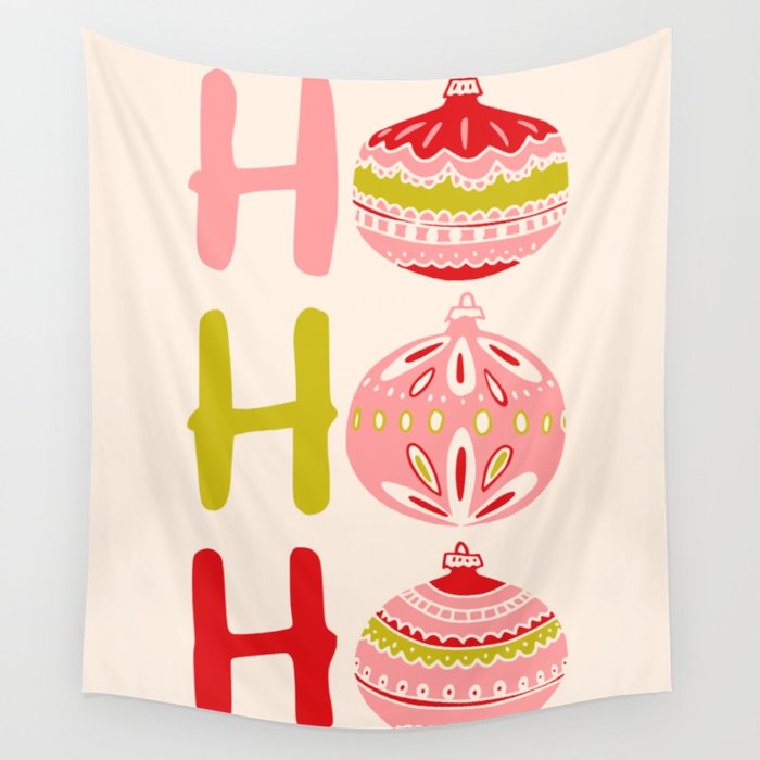 HoHoHo Cheerful little Christmas Illustration Wall Tapestry Gallery Image 1