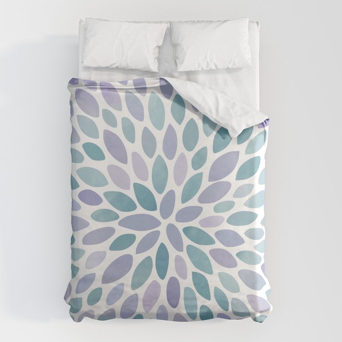 Festive, Flower Bloom, Purple and Teal, Floral Prints Duvet Cover Gallery Image 1