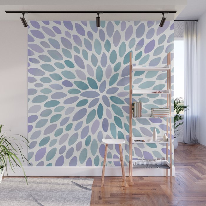 Festive, Flower Bloom, Purple and Teal, Floral Prints Wall Mural Gallery Image 1